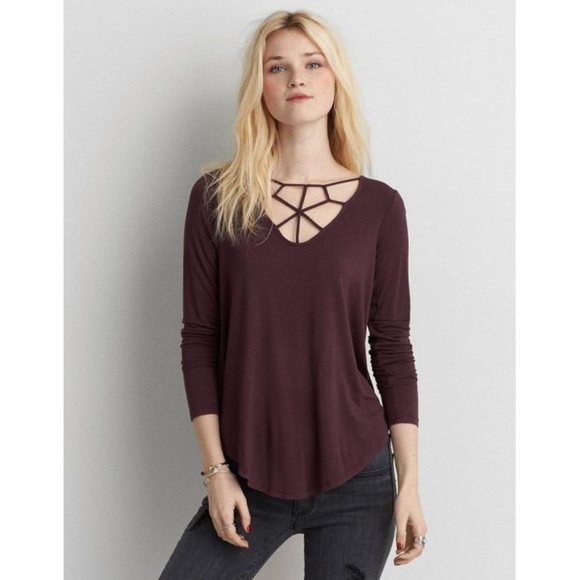 American Eagle Outfitters Tops - American Eagle soft & sexy cage front long sleeve